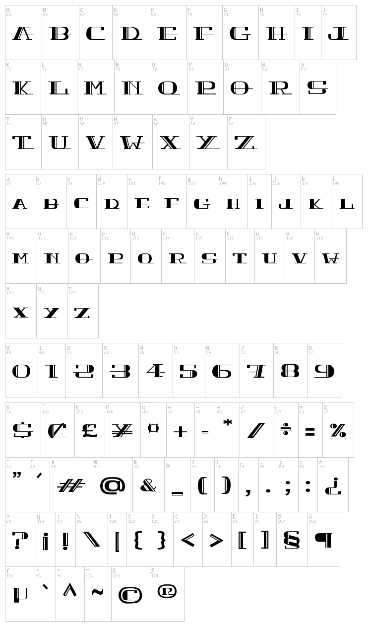 Peacock font map